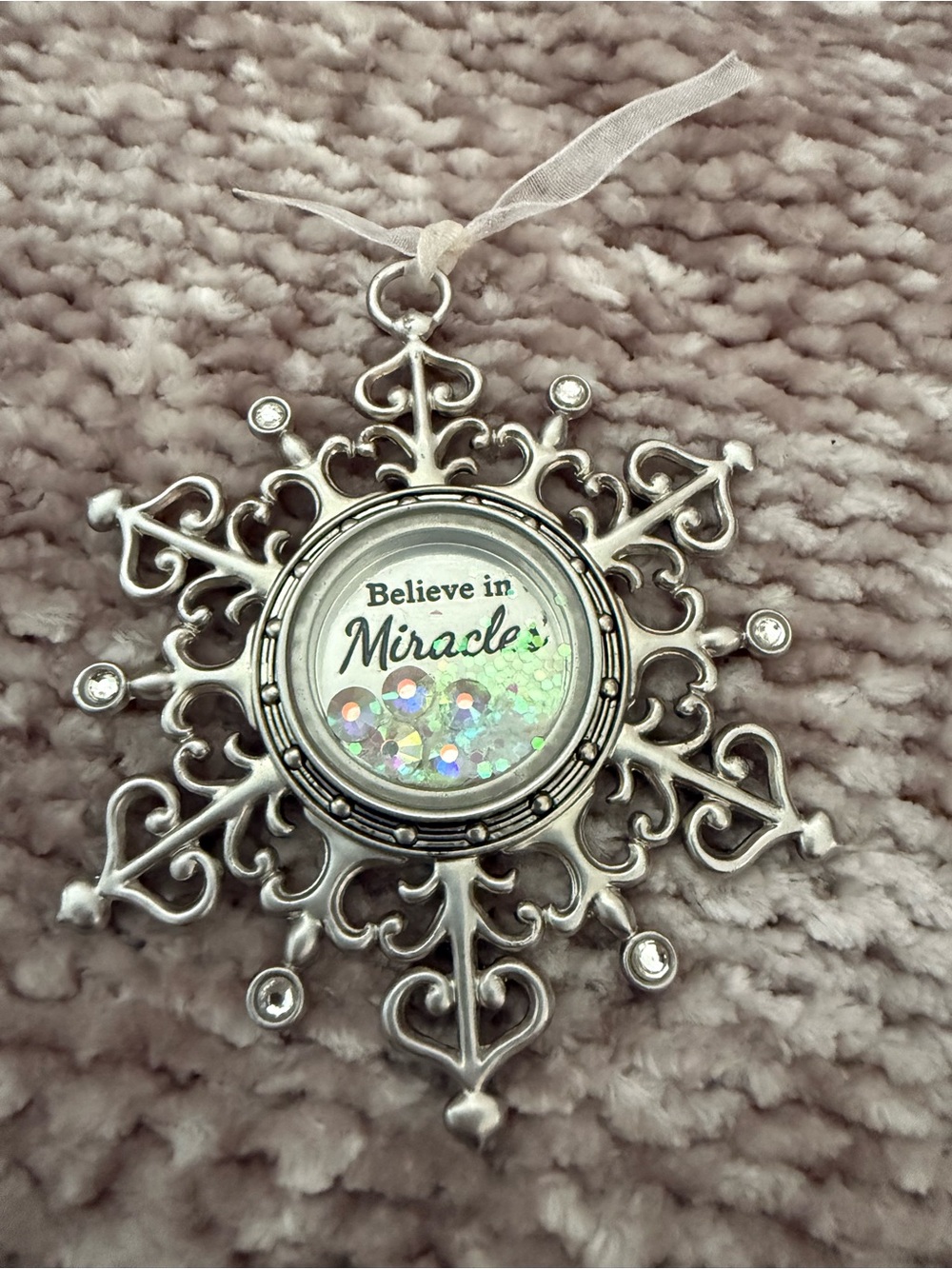 GANZ Silver Snowflake 'Believe in Miracles' Ornament